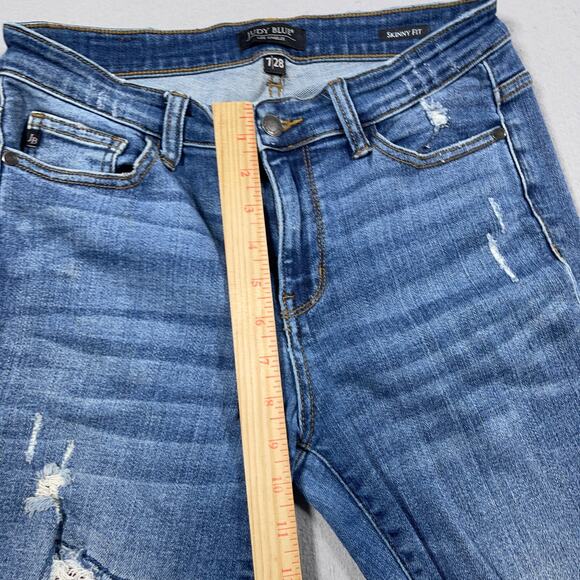 Judy Blue Skinny Fit Jeans Women 7/28 Distressed Patched Ripped USA Flag Denim - Picture 5 of 11
